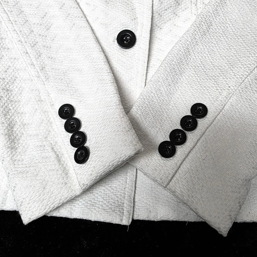 Pursuits Ltd Womens Blazer Size‎ 8 White Textured Shimmer 3 Button Jacket Brooch